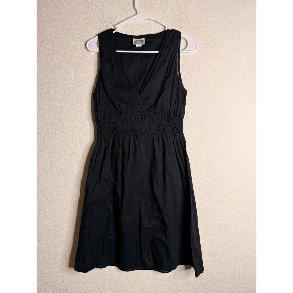 Converse One Star Black Smocked Mini Dress V-Neck Cotton Sleeveless Grunge S